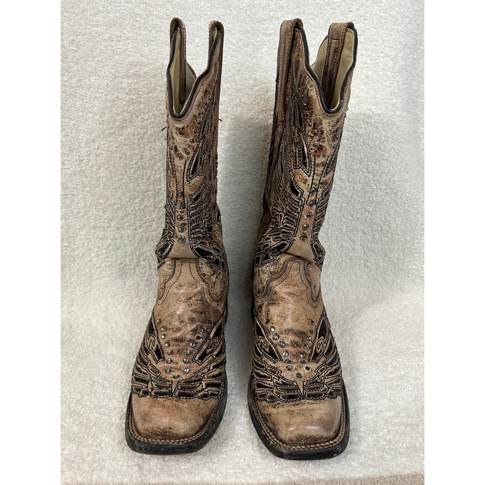 Corral Women's Bronze/Black Sequence & Crystals Square Toe Western Boots 6